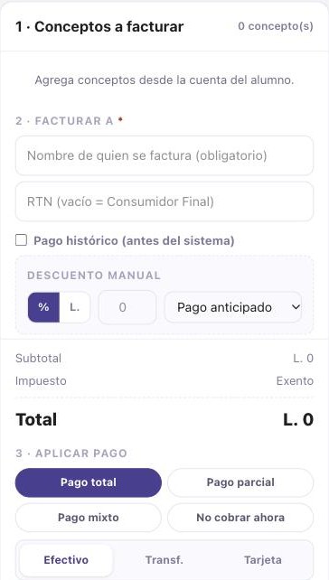Armado de una factura: a quién se factura, RTN, descuento, total y forma de pago